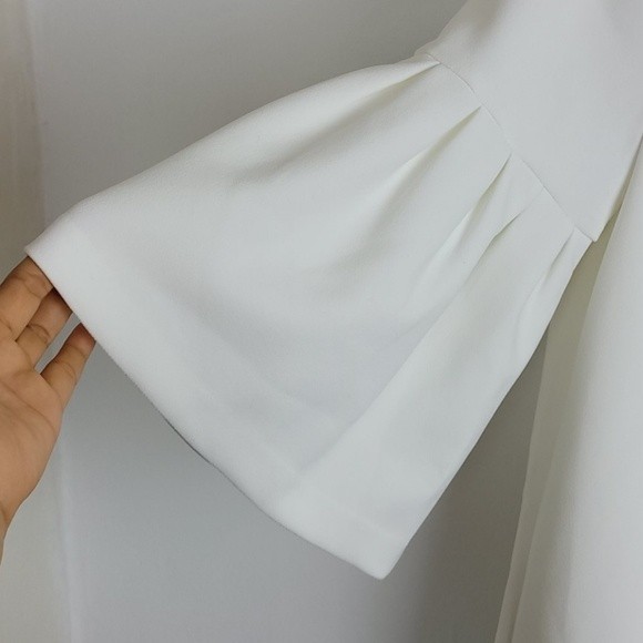 Edit bell sleeve round neck top Sz S White Modest Formal Preppy - Picture 4 of 11